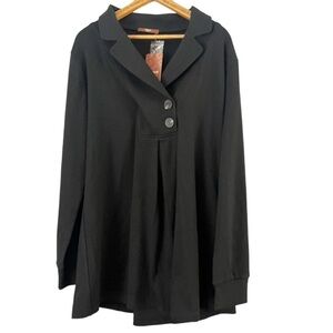 ❤️NWT Gaharu Black Cotton Blend Button Collar Long Sleeve‎ Tunic Top Sz Medium
